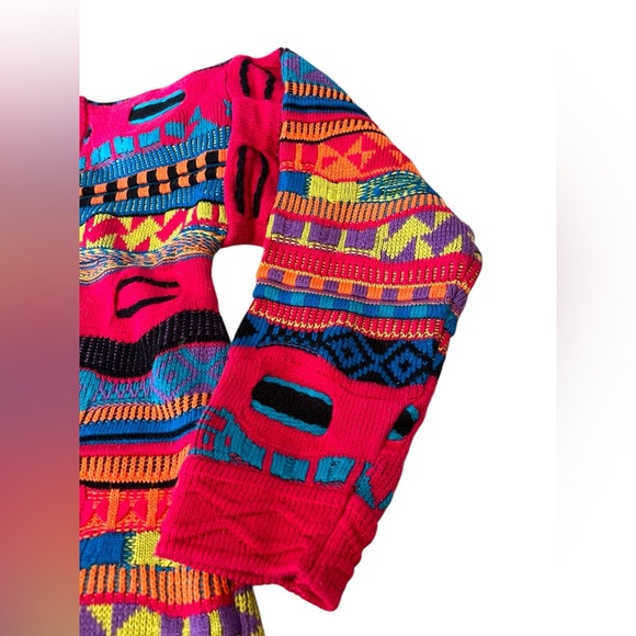 Vintage IVY Coogi Style Vibrant Multicolor Sweater V Neck Sz S - Picture 3 of 10